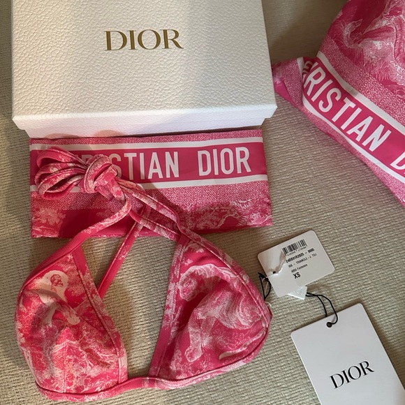 RARE DIORIVIERA BIKINI 
Bright Pink with Toile de Jouy Sauvage Motif BRAND NEW - Picture 11 of 13
